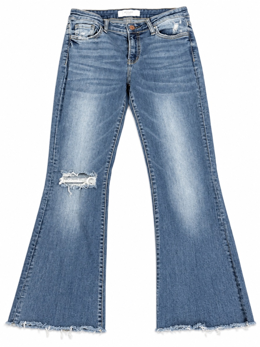 VERVET Size 29 Distressed Raw Hem Flare Jeans Medium Wash